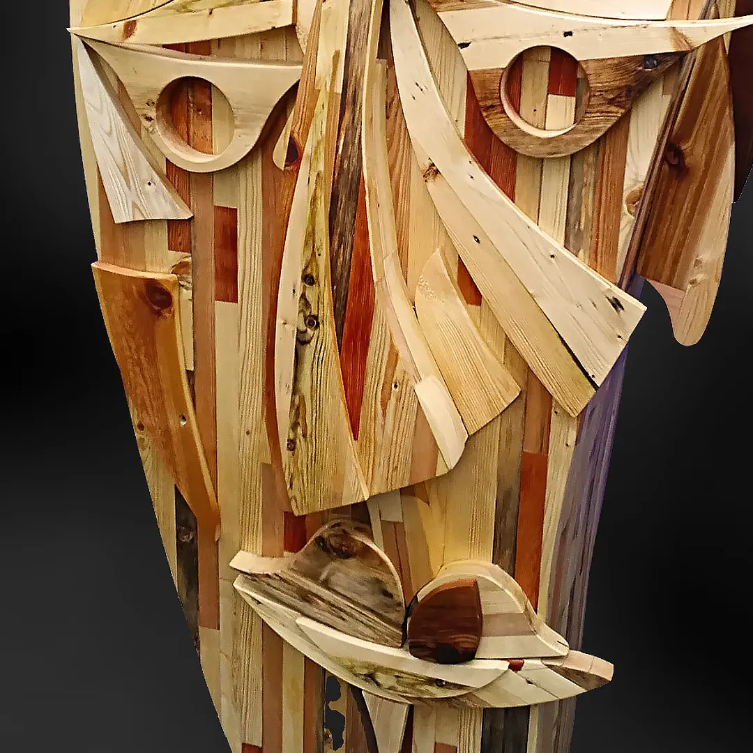 Salvatore — sculpture constructed from reclaimed wood products by Giles Runeckles.